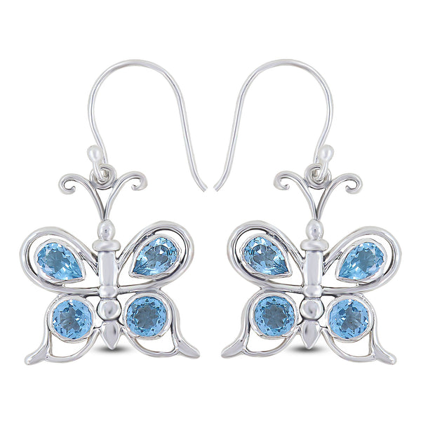 Blue Topaz Butterfly Silver Earrings