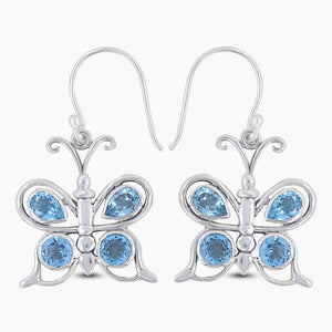 Blue Topaz Butterfly Silver Earrings
