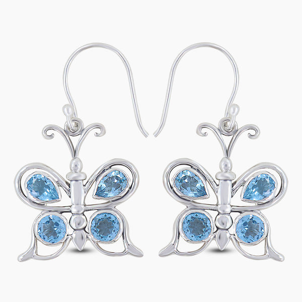 Blue Topaz Butterfly Silver Earrings