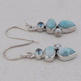 Natural Larimar Silver Earrings