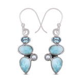 Natural Larimar Silver Earrings