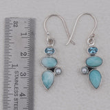 Natural Larimar Silver Earrings