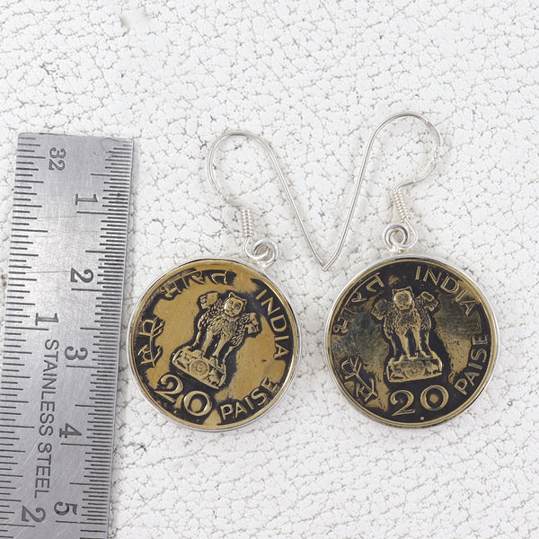Indian 20 Paisa Coin Silver Earrings