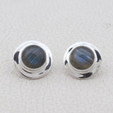 Natural Rainbow Moonstone Silver Earrings