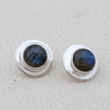 Natural Rainbow Moonstone Silver Earrings