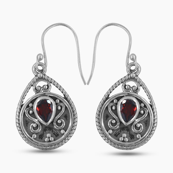 Garnet Silver Earrings
