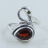 Garnet Peridot Silver Ring