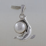 925 Sterling Silver Pearl Dolphin Pendant