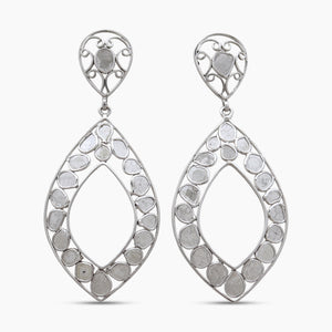 925 Sterling Silver Uncut Diamond Dangle Earrings