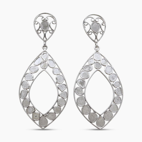 925 Sterling Silver Uncut Diamond Dangle Earrings