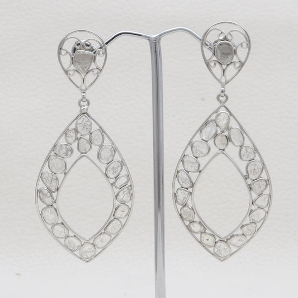 925 Sterling Silver Uncut Diamond Dangle Earrings