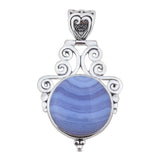 Blue Lace Agate Pendant Set 925 Solid Silver Pendant Set