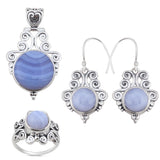 Blue Lace Agate Pendant Set 925 Solid Silver Pendant Set