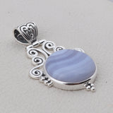 Blue Lace Agate Pendant Set 925 Solid Silver Pendant Set