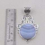 Blue Lace Agate Pendant Set 925 Solid Silver Pendant Set