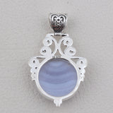 Blue Lace Agate Pendant Set 925 Solid Silver Pendant Set