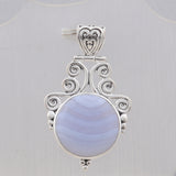 Blue Lace Agate Pendant Set 925 Solid Silver Pendant Set