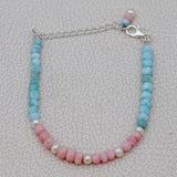 Larimar' Pink Opal' Pearl Beads Bracelet