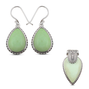 Lemon Chrysoprase Gemstone 925 Solid Silver Pendant Set