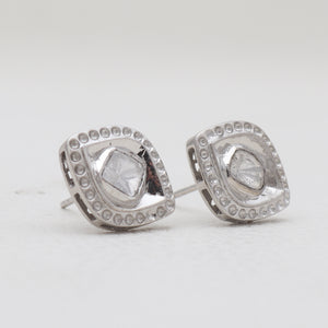 925 Sterling Silver Uncut Diamond Stud Earrings