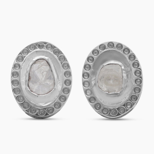 Uncut Diamond Silver Stud Earrings