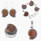 Ammonite Gemstone Pendant Set 925 Sterling Silver Jewelry