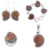 Ammonite Gemstone Pendant Set 925 Sterling Silver Jewelry