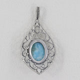 Natural Blue Larimar Designer Pendant in Sterling Silver