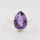 Amethyst Checkerboard Cut Silver Ring