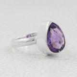 Amethyst Checkerboard Cut Silver Ring