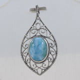 Natural Blue Larimar Designer Pendant in Sterling Silver