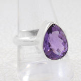 Amethyst Checkerboard Cut Silver Ring