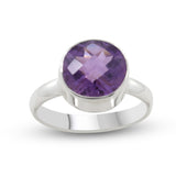 Amethyst Checkerboard Cut Silver Ring