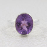 Amethyst Checkerboard Cut Silver Ring