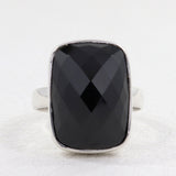 Black Onyx Checker Cut Silver Ring