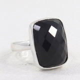 Black Onyx Checker Cut Silver Ring