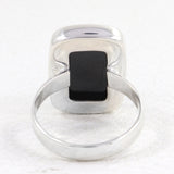 Black Onyx Checker Cut Silver Ring