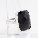 Black Onyx Checker Cut Silver Ring