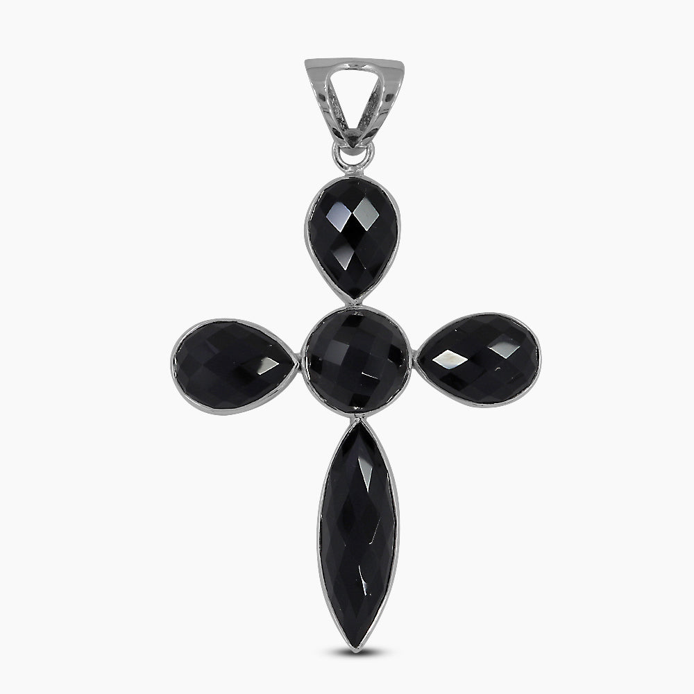 925 Sterling Silver Black Onyx Cross Pendants