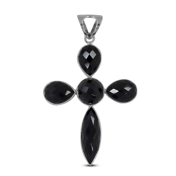 925 Sterling Silver Black Onyx Cross Pendants