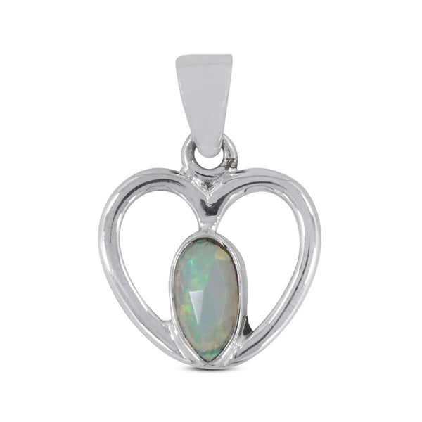 Ethiopian Opal Silver Designer Heart Pendant