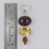 Hessonite, Citrine 925 Sterling Silver Pendant