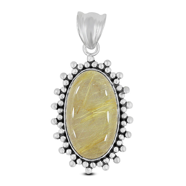 Golden Rutilated Quartz Silver Pendant