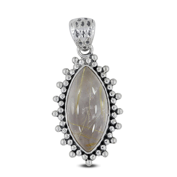 Golden Rutilated Quartz Silver Pendant