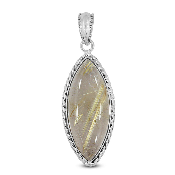 Golden Rutilated Quartz Silver Pendant