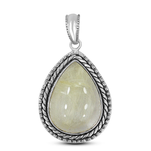 Golden Rutilated Quartz Silver Pendant