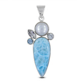 Larimar with Multi Stone 925 Sterling Silver Pendant