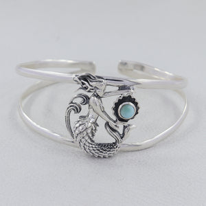 Blue Larimar Gemstone Cuff Bangle - Mermaid Jewelry