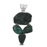 Libethenite Druzy, Malachite Silver Pendant