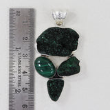 Libethenite Druzy, Malachite Silver Pendant